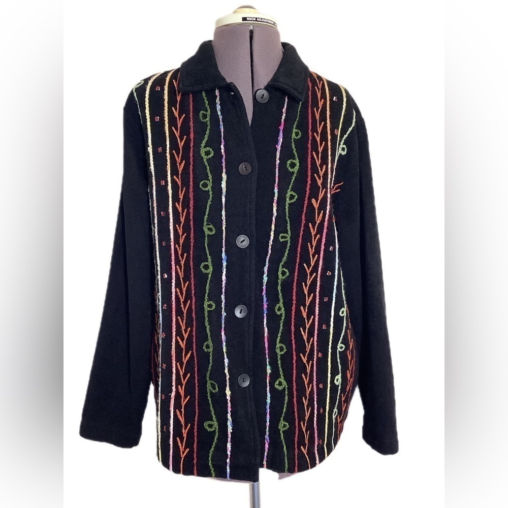 White Stag Black Embroidered 90s Shacket Cardigan Medium - Picture 2 of 12